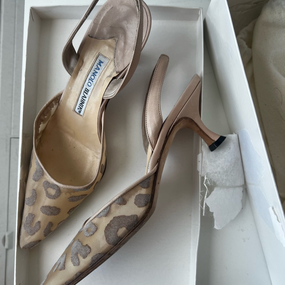 Manolo Blahnik Leopard Mesh Heels - Size 36